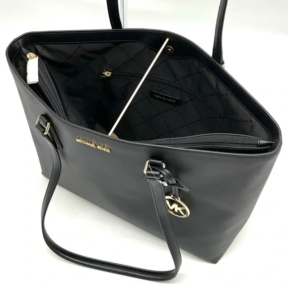 Michael Kors Bag Large Sheila Mf Tote Bag & Large Trifold Wallet Black/Gold - Picture 7 of 14